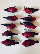 Lot 10 Scarlet Tanager Realistic Hanging Ornament Red Black Birds 4 in w/ String picture