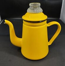 Vintage Yellow MCM Enamel Teapot Kettle Complete, 9.5