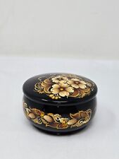UKRANIAN ART HAND PAINTED FLOWERS LACQUERED WOOD TRINKET BOX ARTIST SIGNED picture