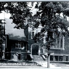 c1950s Manchester IA RPPC Congregational Christian Church Residential Photo A108 picture