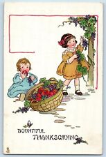 Thanksgiving Postcard Bountiful Little Girls Harvesting Grapes Tuck c1910's picture