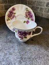 Grace’s Teaware Teacup & Saucer Purple Pansy Flowers Floral Botanical Gold Trim picture