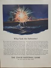1942 Chase National Bank Fortune WW2 Print Ad Q4 Battleship Submarine Explosion picture