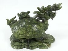 Heavy Vintage Carved Green Stone Turtle Dragon Feng Shui Good Luck In Wealth picture