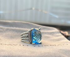 David Yurman Sterling Silver 16x12mm Wheaton Blue Topaz & Diamonds Ring Sz 6 picture