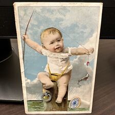 Victorian Trade Card Kerr’s Spool Cotton 1870’s-80’s Baby Fishing Adorable picture