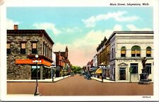 Linen Postcard Main Street in Ishpeming, Michigan picture