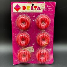6 VTG Sugared Pink Donut Christmas Ornaments Delta Novelty Co Hong Kong NOS picture