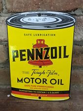 VINTAGE PENNZOIL MOTOR OIL CAN PORCELAIN GAS PUMP SIGN 8