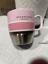 Starbucks Stainless & Ceramic 10 oz. Coffee Mug, 2007, Pink Striped, EUC picture