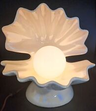 Vintage 1970s HTF Iridescent Large Clam Shell With Pearl Table Lamp RARE 15 x 18 picture