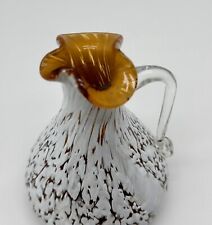 Vintage PILGRAM Hand Blown Art Glass Amber White Splatterware Small Pitcher Vase picture