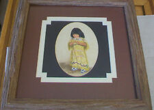 ORIGINAL NAVAJO WATER COLOR PAINTING OF GIRL IN NATIVE DRESS, FRAMED & MATTED picture