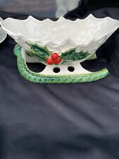 Lefton Vintage Ceramic Christmas Holly Berry Sleigh Dish picture