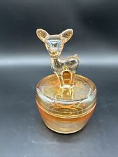 Vintage 1940's Jeanette Marigold Carnival Glass Deer Fawn Powder Trinket Candy picture