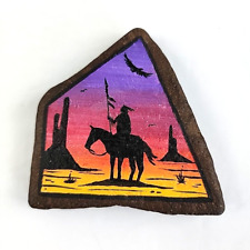 Native American Hand Painted Warrior on Horse Rock Art Chris Pinto Navajo Artist picture
