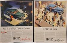 2 1941 Lincoln Zephyr V12 Car Ads Glide Ride Santa Snow Christmas Tree picture