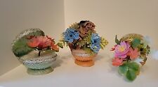 Vtg Sugar Easter Eggs Decorative Faux Flowers Vtg Handmade Granny Core Kitsch picture