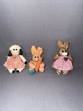 SUZI 1994 2-3” Clay Rabbits W/ Carrot & Dress; Sheep With Dress Lots Of 3 picture