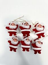 6 Pack Vintage Miniature Flocked Dancing Santas Merry Christmas Ornaments picture