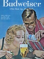 1958 Budweiser Vintage Blonde Beach Sandwich Original Print Ad-8.5 x 11