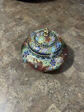 Vintage Antique Cloisonne Round Box Container with Lid Flowers picture