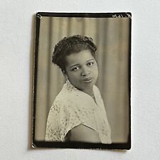 Vintage Photo Booth Photograph Beautiful Black African American Woman Eyebrows picture