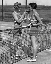 Girls Smoking on Tennis Court Photo - Vintage 1930s Women Lighting Cigarettes picture