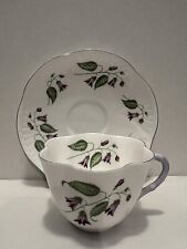 Shelley English Bone China Teacup and Saucer Campanula with Purple Trim picture
