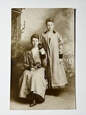 c.1915 Sisters in OVERSIZED matching COATS RPPC Real Photo Postcard picture