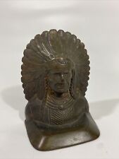 ANTIQUE JENNINGS BROTHERS BRONZE INDIAN CHIEF BUST BOOKEND picture