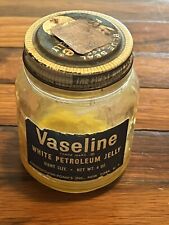 Vintage Vaseline White Petroleum Jelly Glass Jar Blue Label Giant Size 4 OZ Jar picture