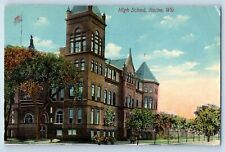 Racine Wisconsin WI Postcard High School Exterior Building 1912 Vintage Antique picture