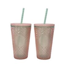 2 Starbucks 2023 Summer Jeweled Pearl Pink Green Grande 16oz Cold Cup Tumblers picture