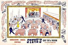 c1950's Steve's Gay 90's Room Restaurant Paper Placemat Great Graphics Tacoma WA picture
