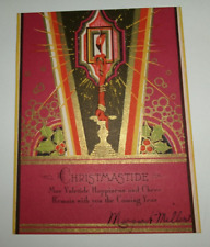 Vtg. Christmas Card Art Deco DELIGHTFUL DESIGN Candle Aglow Embossed 1930's picture