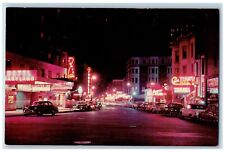 Chicago Illinois Postcard Rush Street Night Buildings Classic Cars c1960 Antique picture