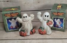 Vtg Hermitage Pottery Ghost w/ Pumpkins Set Votive Tea Light Holder Halloween  picture