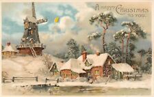 c.1905 Hold to Light Wind Mill & Cottage Happy Christmas to You post card picture