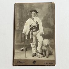 Antique Cabinet Card Photograph Man Teen Traditional Herder Sheep Dog Slovakia picture