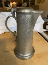 Antique Craftsman hammered pewter pitcher, lidded, flip top, good condition picture