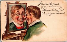 Man Admiring Himself in Mirror I Saw an Old Friend Comic Vintage Postcard A32 picture