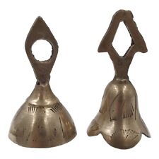 Pair Vintage Brass Dinner Bells Etched Metal Set of 2 Lot Hand picture