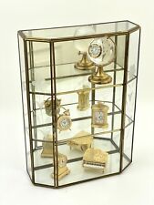 Vintage Etched Glass Brass Display Case Curio Cabinet Wall Shelf Miniature Clock picture