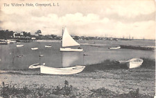 1908 Boats in Harbor Widow's Hole Greenport LI NY post card picture