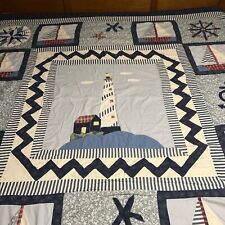 Vintage Preowned Lighthouse Sail Boat Blue Coverlet Nautical Boat Beach Kids Qu picture