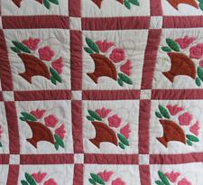 Handmade Patchwork Applique Embroidered Quilt Flower Basket Twin 68