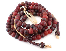 Antique Tibetan Prayer Beads Carved Cherry Amber Round Beads w/Wooden Counters picture