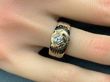 Estate 14k Gold and Diamond Masonic Enameled Ring 5.9g Size 9 picture