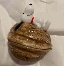 Vintage Rare Determined Ceramic Snoopy On A Walnut Trinket Box 1958 1966 UFS picture